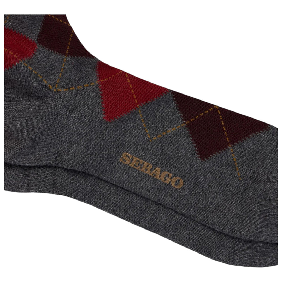 CALCETINES DE ALGODÓN CON ROMBO GRIS-BURDEOS