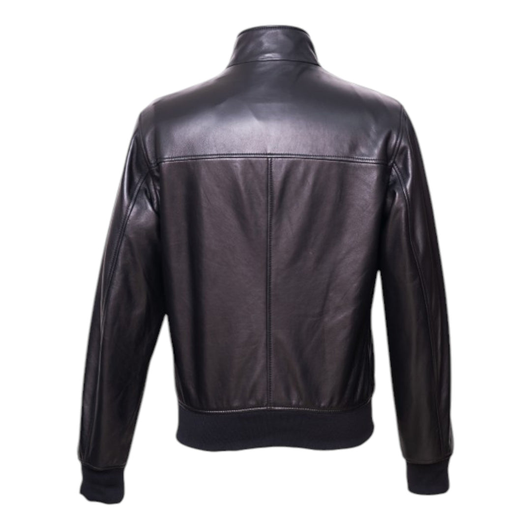 CHAQUETA DE CUERO BOMBER NEGRA
