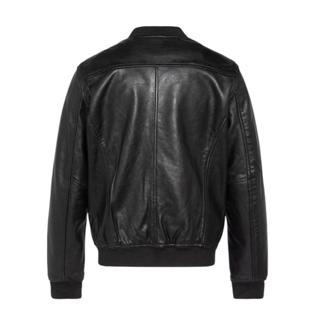 CHAQUETA DE CUERO BOMBER NEGRA