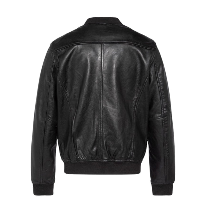 CHAQUETA DE CUERO BOMBER NEGRA