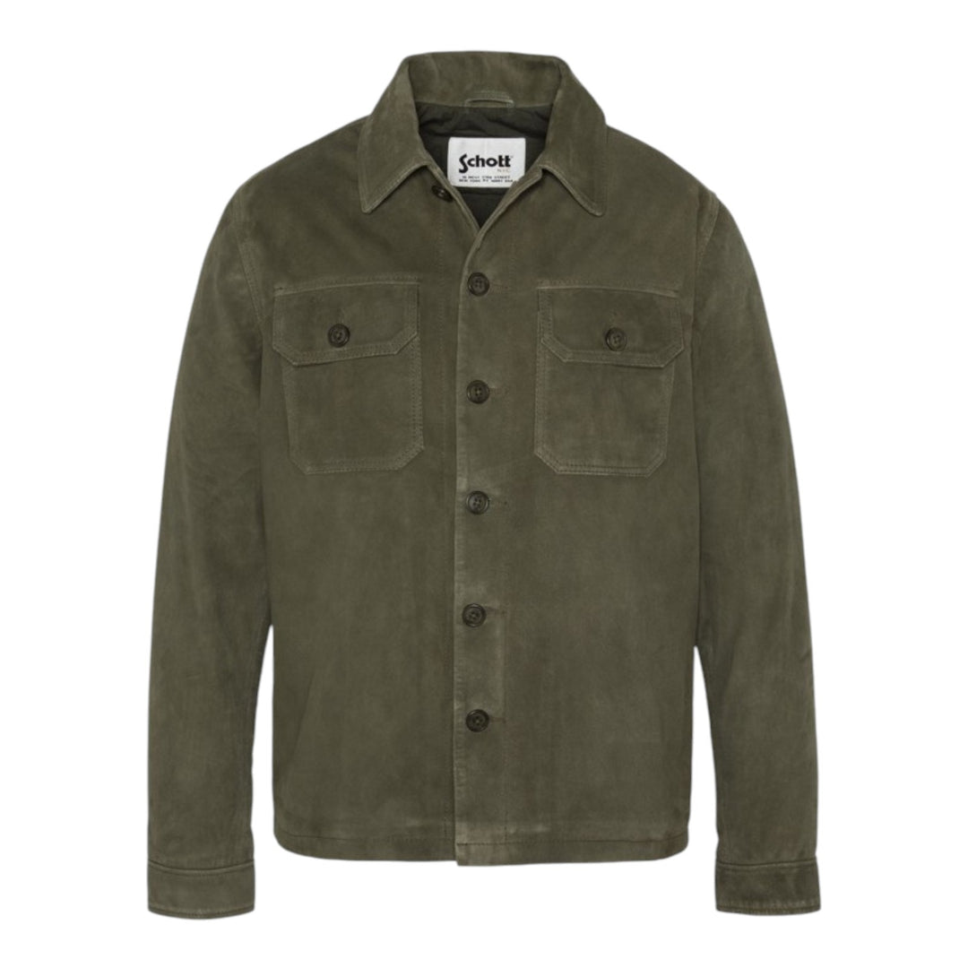 CHAQUETA MILITAR DE CUERO DE GAMUZA VERDE