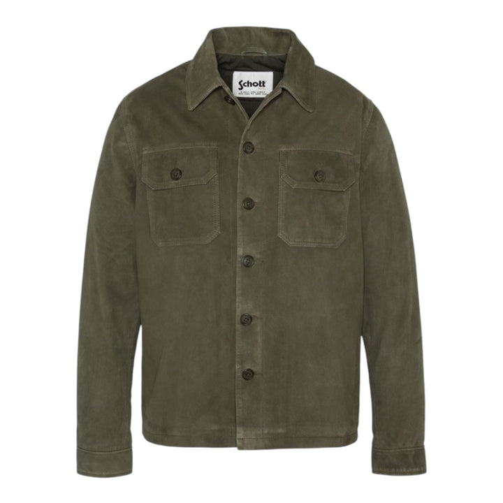 CHAQUETA MILITAR DE CUERO DE GAMUZA VERDE