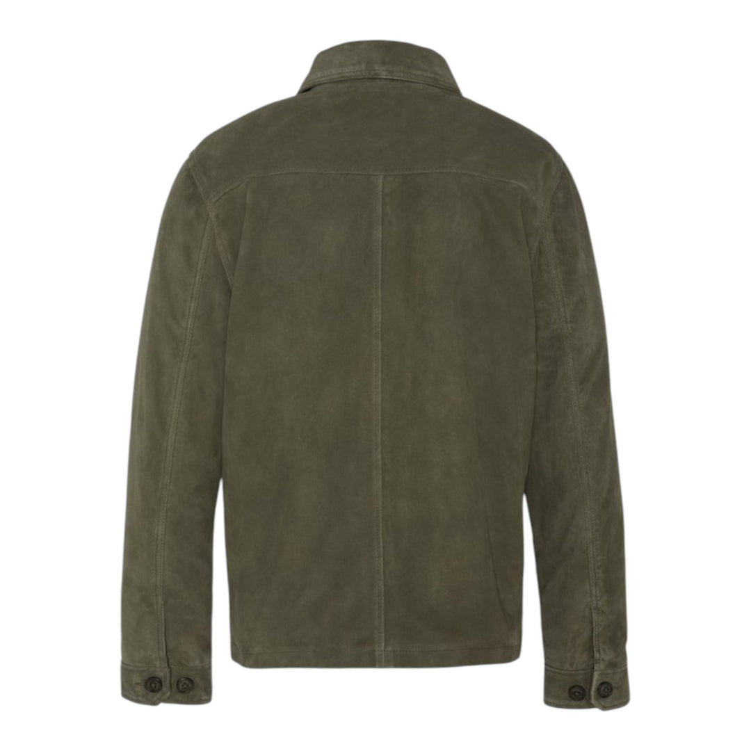 CHAQUETA MILITAR DE CUERO DE GAMUZA VERDE