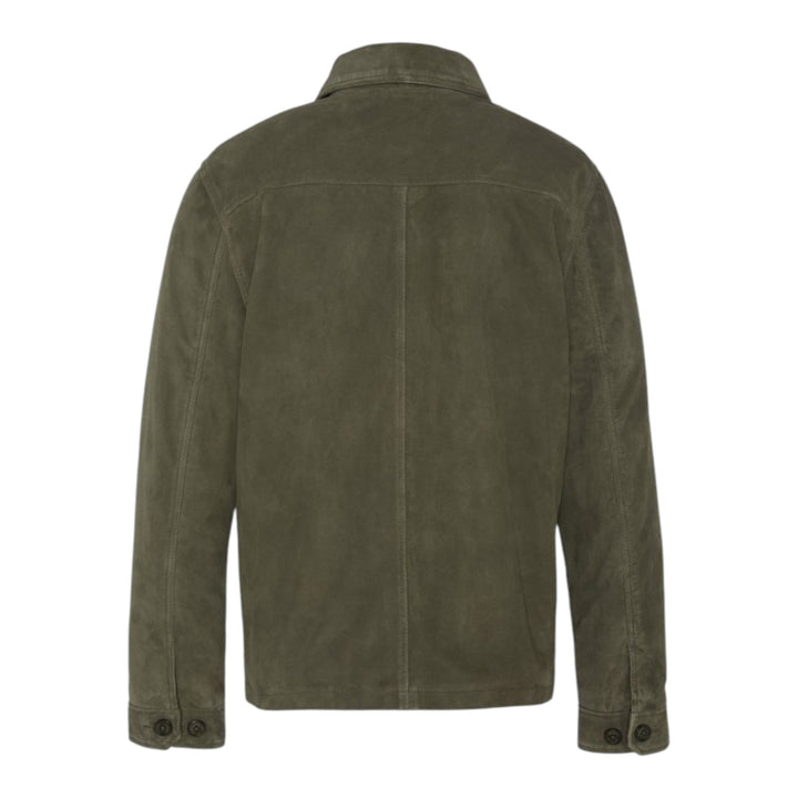 CHAQUETA MILITAR DE CUERO DE GAMUZA VERDE