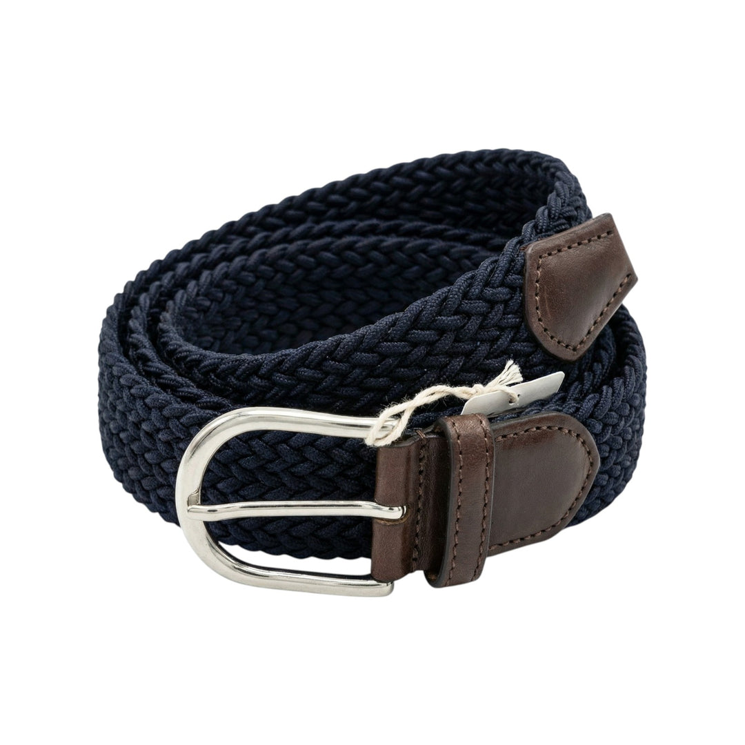 Cinturón Elástico Trenzado Punto de Arroz Azul Navy-Marrón