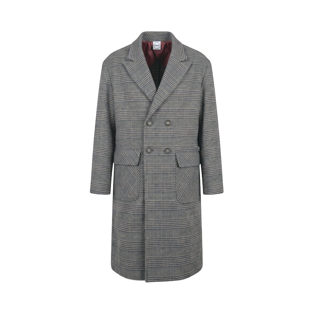 Overiver CAPPOTTO DOPPIO PETTO IN LANA PRINCIPE DI GALLES FANGO-BLU Marrone - foto 1