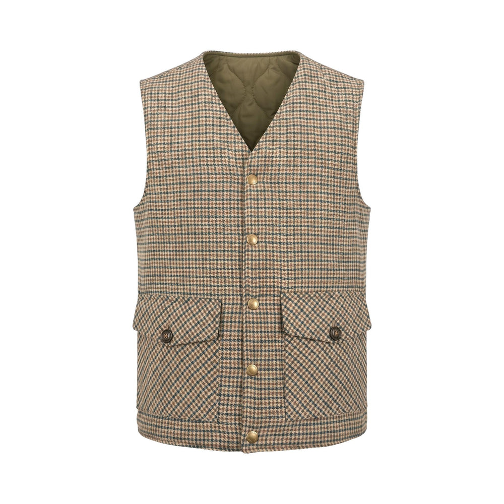 Overiver GILET REVERSIBILE RIFFS MILITARY/PIED DE POULE Verde - foto 2