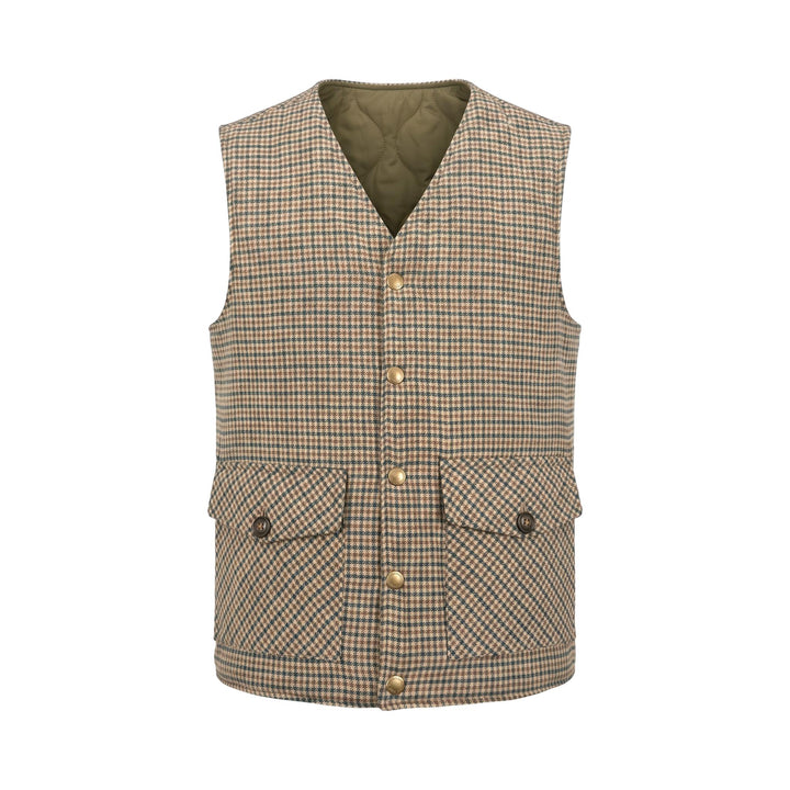 Overiver GILET REVERSIBILE RIFFS MILITARY/PIED DE POULE Verde - foto 2