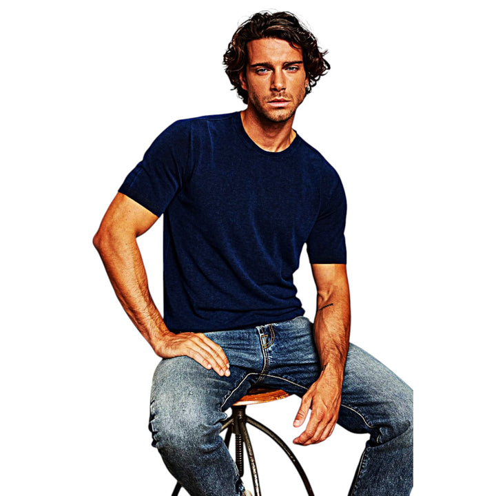 JERSEY DE CUELLO REDONDO M/M RASADA AZUL INTENSO