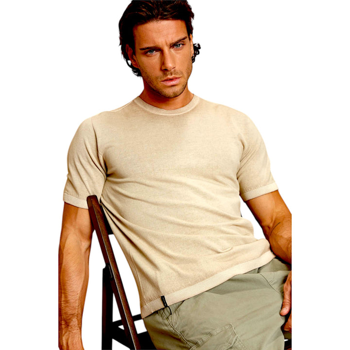 JERSEY DE CUELLO REDONDO M/M DE TEJIDO LISO TINTE GRADUADO DESERT