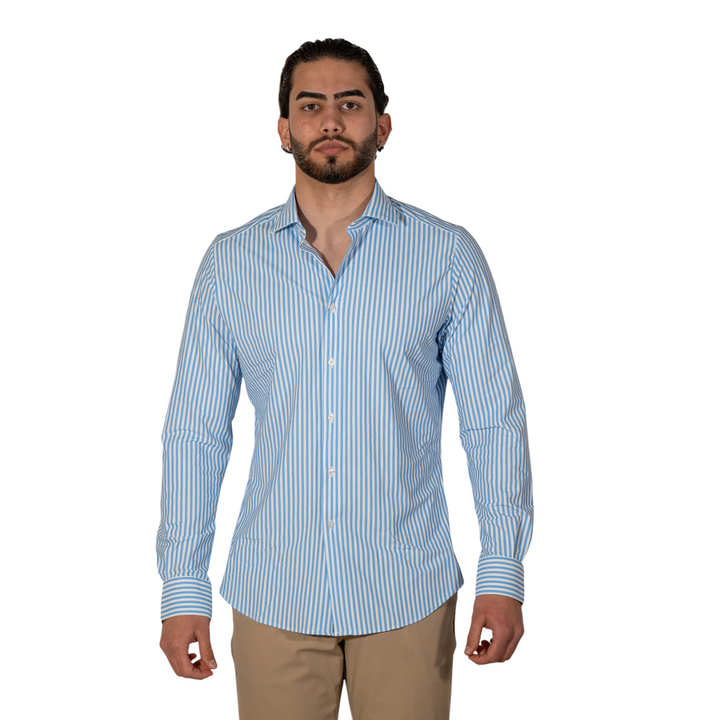 Camisa M/L Cuello francés Rayada Azul claro SIN PLANCHAR