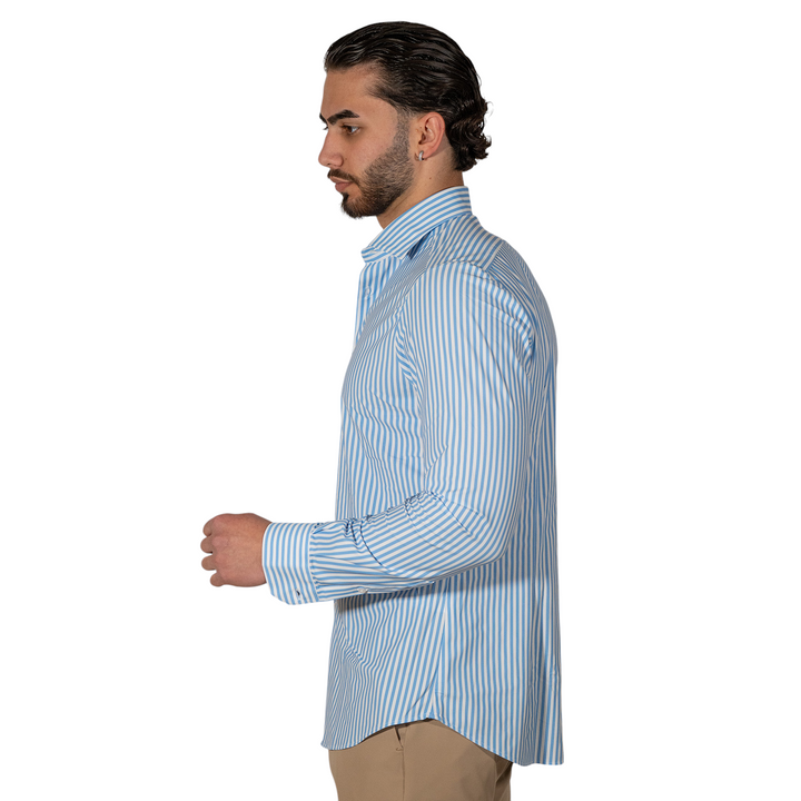 Camisa M/L Cuello francés Rayada Azul claro SIN PLANCHAR