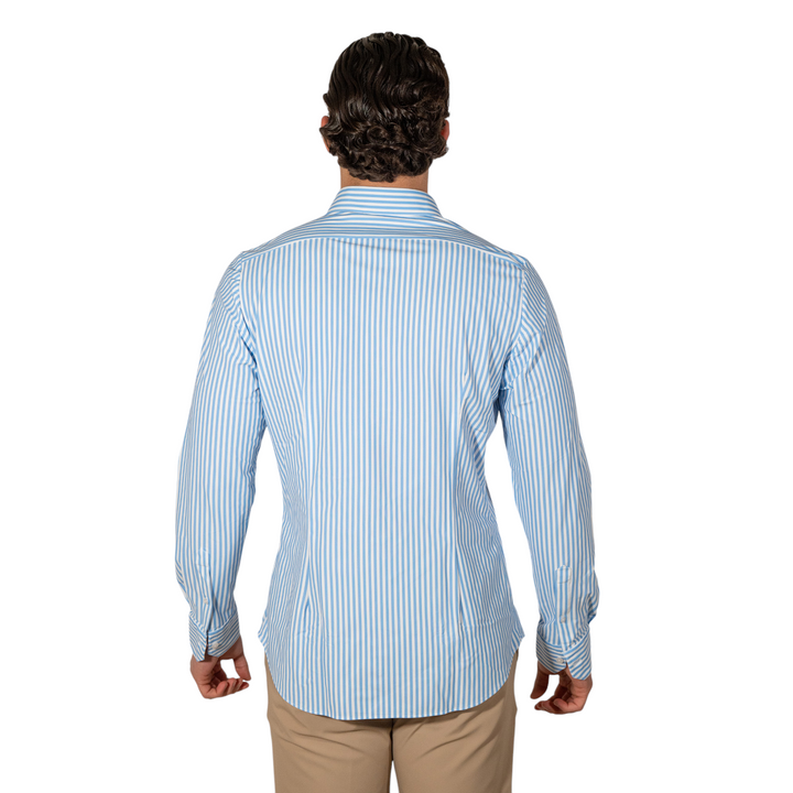 Camisa M/L Cuello francés Rayada Azul claro SIN PLANCHAR