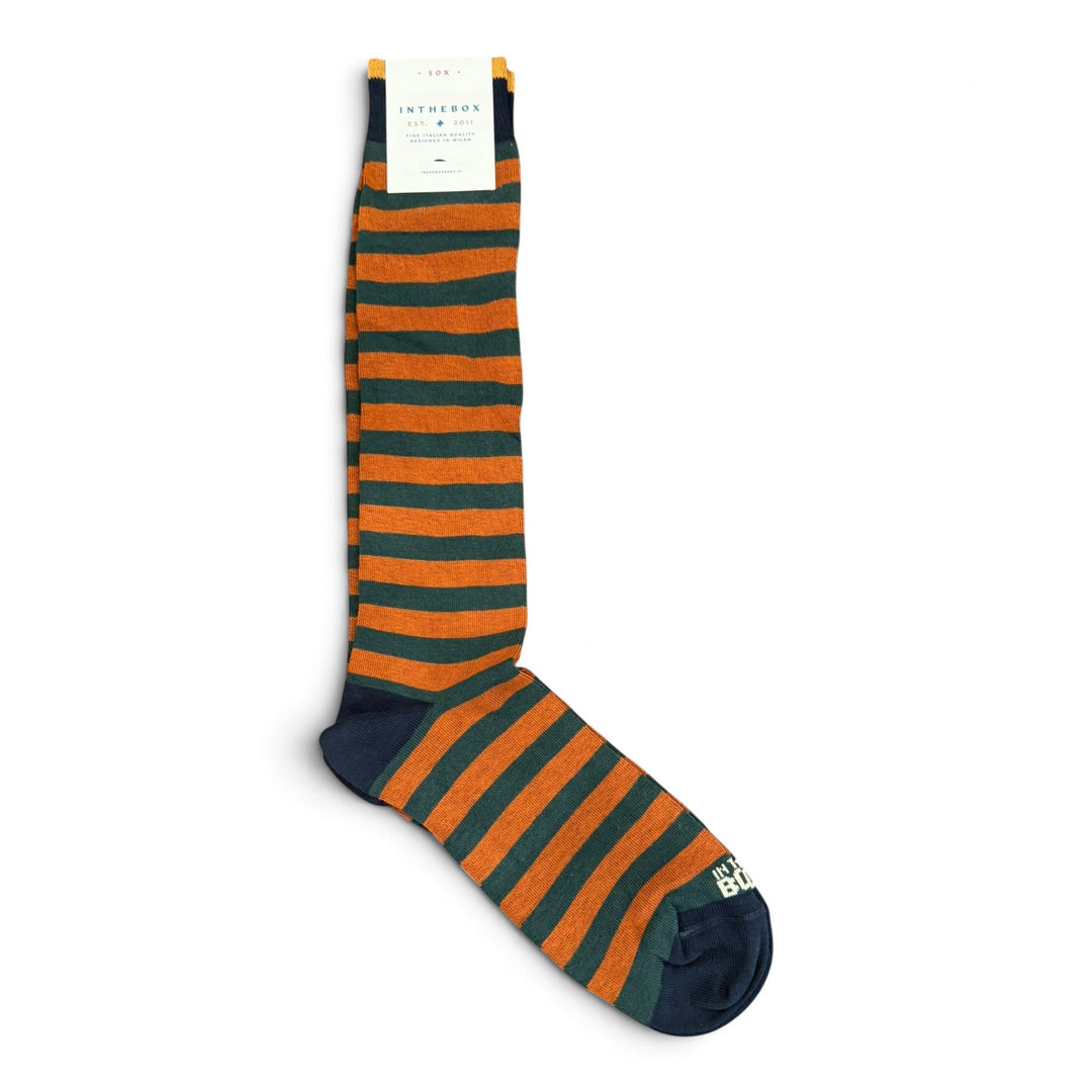 Calcetines Stripe Rugby Naranja Oscuro/Verde