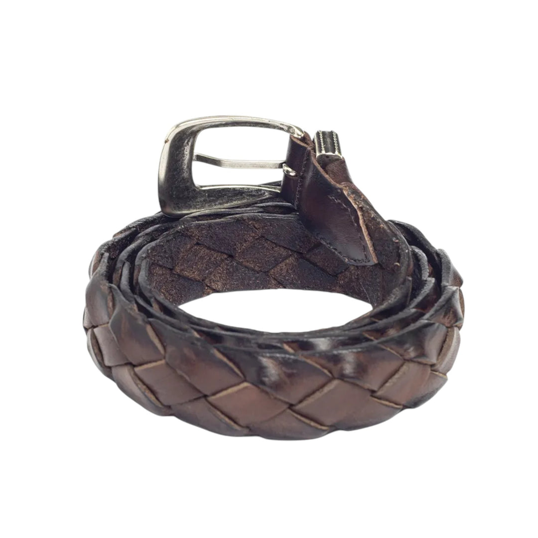 CINTURÓN DE PIEL VERDADERA TRENZADA MARRÓN