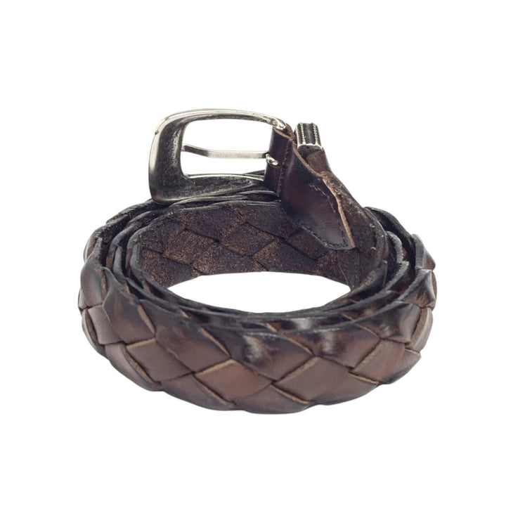 CINTURÓN DE PIEL VERDADERA TRENZADA MARRÓN