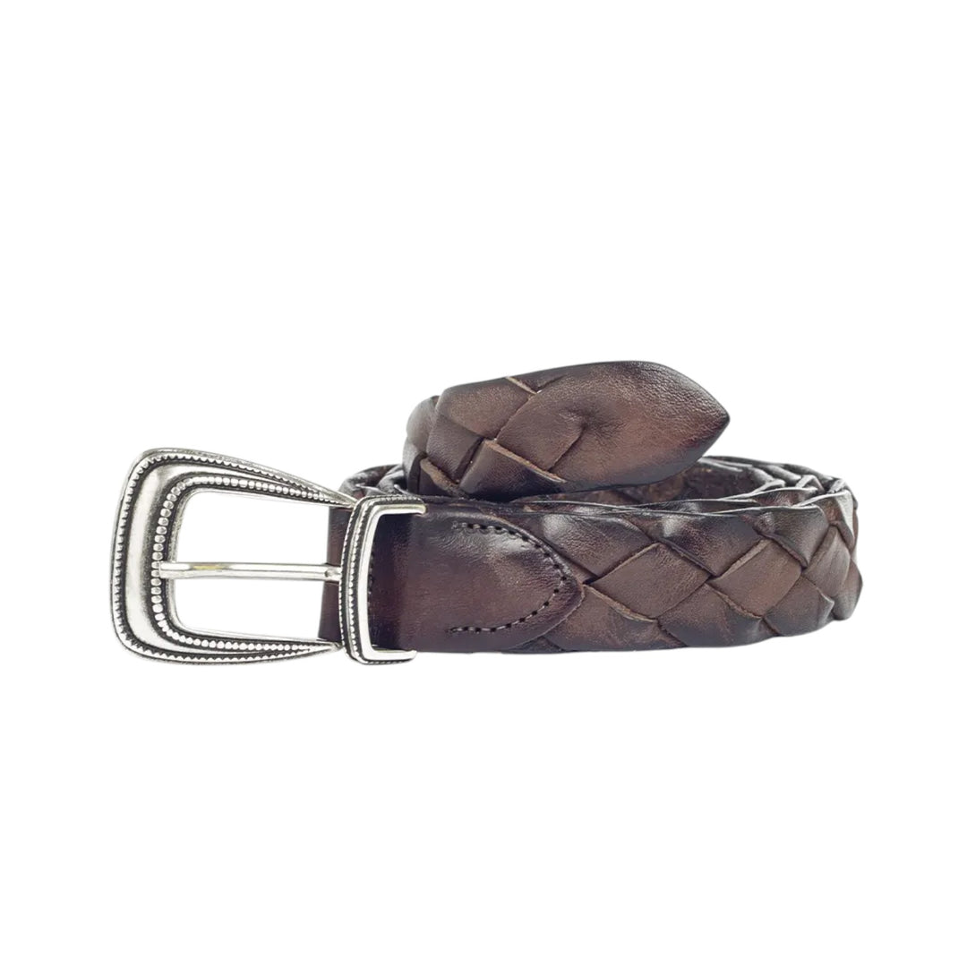CINTURÓN DE PIEL VERDADERA TRENZADA MARRÓN