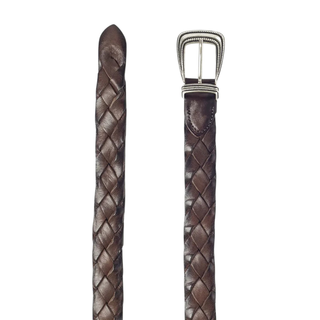 CINTURÓN DE PIEL VERDADERA TRENZADA MARRÓN
