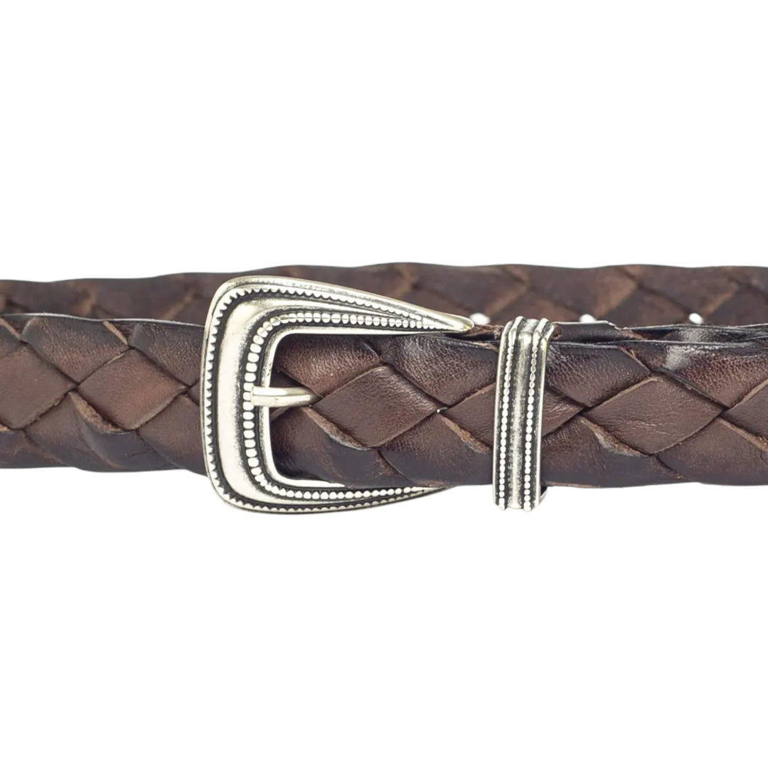 CINTURÓN DE PIEL VERDADERA TRENZADA MARRÓN
