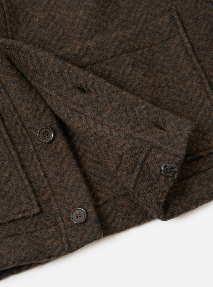 Universal Works Advance Cardigan Raven Fleece Brown Marrone - foto 6