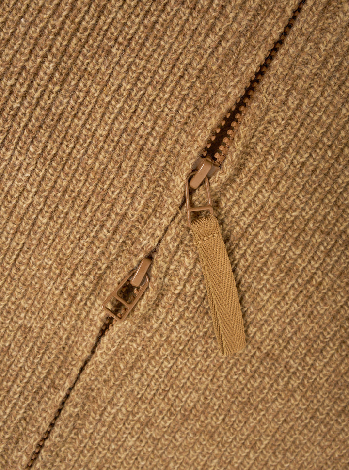 Universal Works Zip Cardigan Eco Wool Tawny Marrone - foto 6